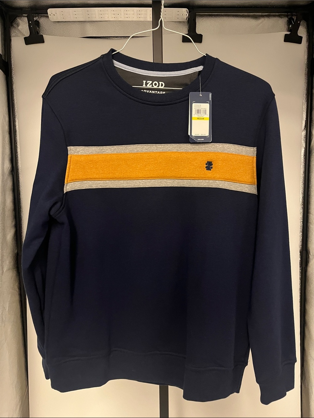 Izod Navy Crewneck Sweatshirt with Gold Stripe